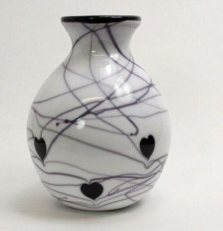 Fenton Art Glass Hanging Hearts Vase White Dave Fetty Stamp & Signed 8 - 4 - 05