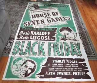 1940 House Of The Seven Gables / Black Friday Combo 3 - Sheet Lugosi Karloff