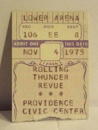 Bob Dylan Rolling Thunder Revue - Ticket Stub - Providence Ri - 11/5/75