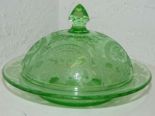 Rare Indiana Glass Green Depression Horseshoe 612 Butter Dish