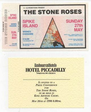 Stone Roses Spike Island Ticket And Press Conference Invite 1990