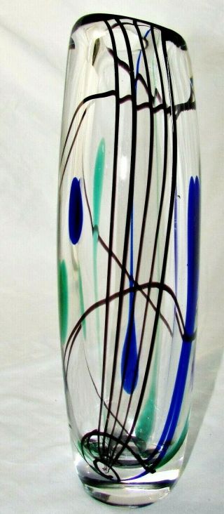 Kosta Boda Art Glass Vase Sweden Tall Swirl Vintage Signed Lu Numbered Heavy