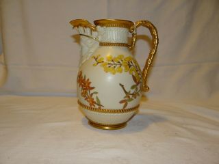 Royal Worcester Antique Water Pitcher W/ Lid 1888 Floral Design/gold Trim