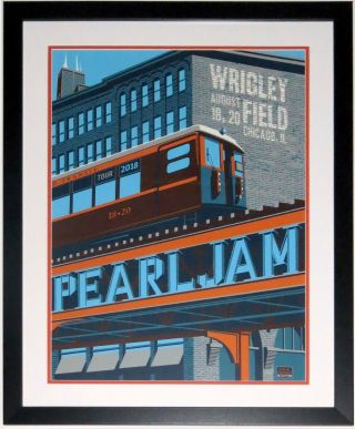 Pearl Jam 2018 Wrigley Field Chicago Poster Steve Thomas Framed 8/18 8/20 Train