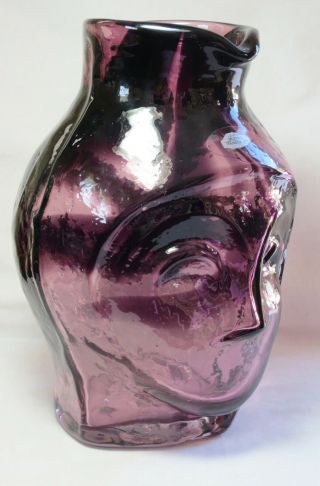 Blenko Art Glass Wayne Husted Variation Head Vase - Signed A P 2004 - Amethyst Swirl