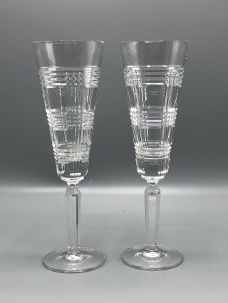 Ralph Lauren Glen Plaid Classic Crystal Fluted Champagne Glasses (pair)