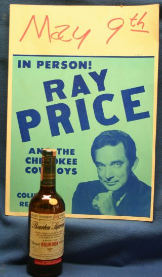 Ray Price 1968 Texas Concert Poster & Signed Whiskey Bottle