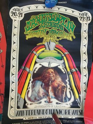 Jimi Hendrix,  Janis Joplin.  Bill Graham San Fransisco Concert Poster Set of 3 4