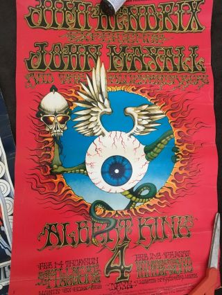 Jimi Hendrix,  Janis Joplin.  Bill Graham San Fransisco Concert Poster Set of 3 6