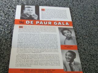 1957 THE DE PAUR GALA.  Chicago Opera House.  6 page brochure.  Black chorus 2