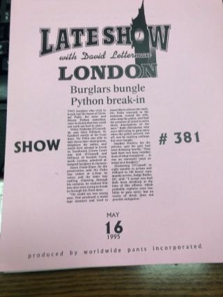 David Letterman In London Scripts Set Of 4