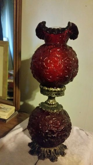 Vintage Fenton Cabbage Rose Gone With The Wind Ruby Red " Poppy " Lamp
