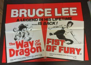 THE WAY OF THE DRAGON & FIST OF FURY Cinema UK Quad Movie POSTER 1972 2