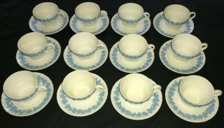 Set Of 12 Htf Wedgwood Queensware Lavender On Cream Shell Edge Tea Cup & Saucer