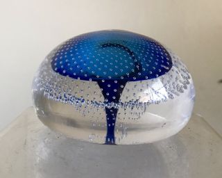 Vintage Carl Erickson Glass Mushroom Paperweight Azure Blue Rare