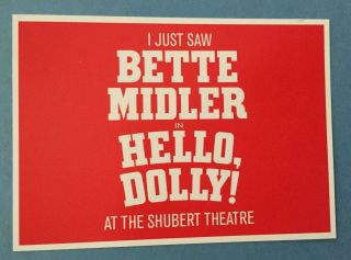 I Just Saw Bette Midler In Hello Dolly Broadway Musical Promotional Postcard