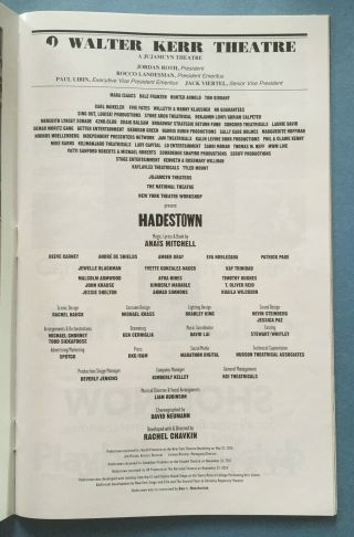 HADESTOWN Playbill (May 2019) Reeve Carney,  Andre De Shields,  Patrick Page 2