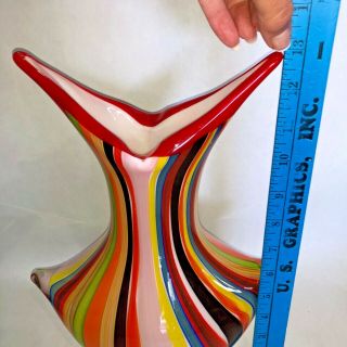 Murano Designer Hand Blown Glass Sculpture Large Vase Art Multi Color Italy Rare 4