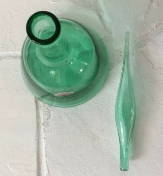 Lovely VTG BLENKO GLASS Green Decanter,  Flame Stopper,  Possibly WAYNE HUSTED 4