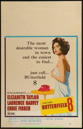 Butterfield 8 Movie Poster 14x22 Inch Window Card Elizabeth Taylor 1960