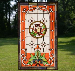 20 " X 34 " Large Handcrafted Stained Glass Window Panel Owl