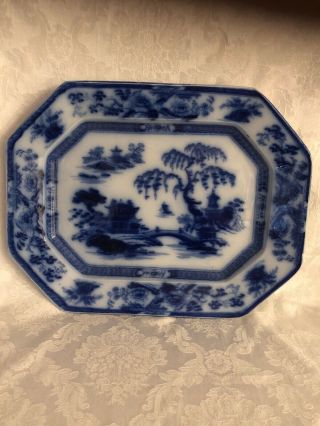 Great Buy Antique Flow Blue Platter 17.  5”x 14” Hindustan Maddock Ironstone China