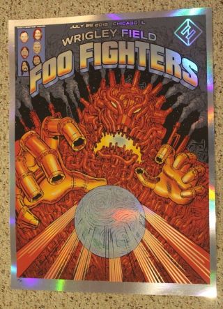 Foo Fighters Variant Foil Poster Chicago Wrigley Field Night 1 7/29/18 Emek/gan