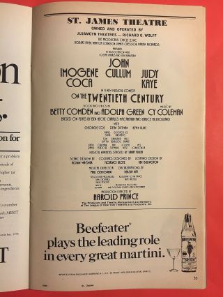 ON THE TWENTIETH CENTURY Playbill w/ Kevin Kline,  Judy Kaye,  Imogene Coca 2