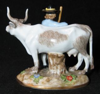 A German Meissen Porcelain Figurine Of A Farmer With Cow Figure 4