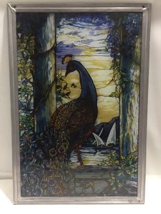 Glassmasters Louis C.  Tiffany Peacock Stained Glass.  Window Panel Sun Catcher