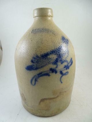 Antique 1800s Stoneware Salt Glaze Jug Crock J.  & E.  Norton Bennington Vt Bird