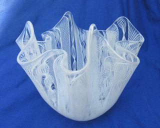 Signed Venini Murano White Latticino Art Glass Handkerchief Vase Mid Century