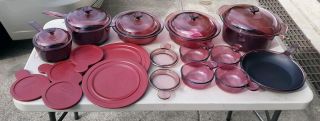 Cranberry Visions Cookware By Corning Set 1992