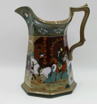 Buffalo Pottery Emerald Deldare Ware 1911 A Noble Hunting Party Pitcher Jug