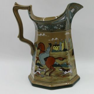 Buffalo Pottery Emerald Deldare Ware 1911 A Noble Hunting Party Pitcher Jug 3