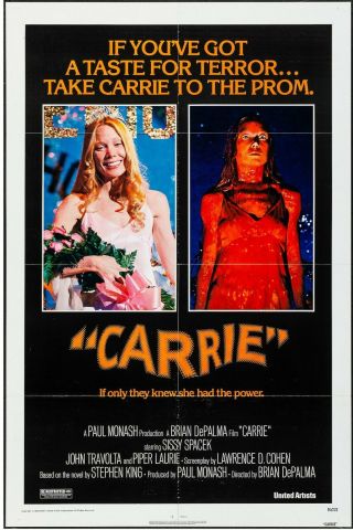 Carrie 1976 Movie Poster Sissy Spacek John Travolta Stephen King Vf,  7.  5
