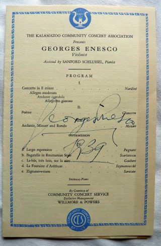 Vintage SIGNED Concert Program - GEORGE ENESCO - Classical Violin - 1939 2