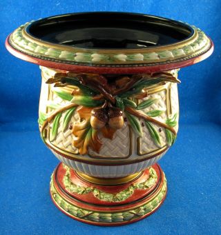 Fitz & Floyd: " Equestrian " 10 3/8 " Footed Cachepot W/applied Leaves&acorns (isw)