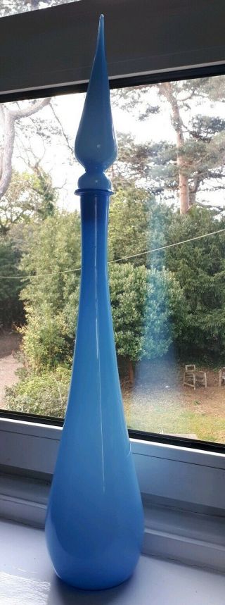 A Extra Large Empoli Glass Decanter Genie Bottle In Blue Cased 1960 