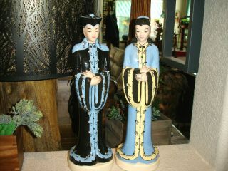 Vintage Asian Man & Woman Stewart B Mcculloch California Pottery Figurines 14 "