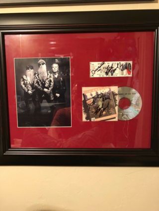 Zz Top Authentic Framed Autographed Cd And Ticket