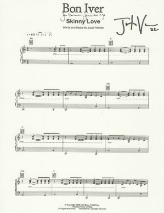 Justin Vernon Of Bon Iver Real Hand Signed Skinny Love Sheet Music 1