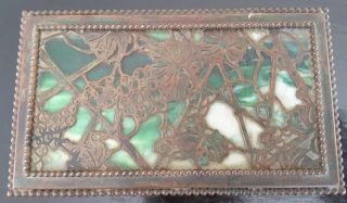 Tiffany Studios Green Slag Glass And Bronze Desk Box Grapevine Pattern 2
