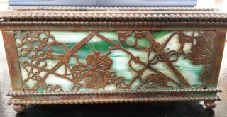 Tiffany Studios Green Slag Glass And Bronze Desk Box Grapevine Pattern 4