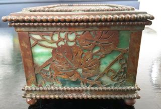 Tiffany Studios Green Slag Glass And Bronze Desk Box Grapevine Pattern 5