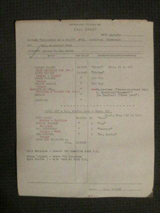 Strangers On A Train - Call Sheet 1950 - Hitchcock