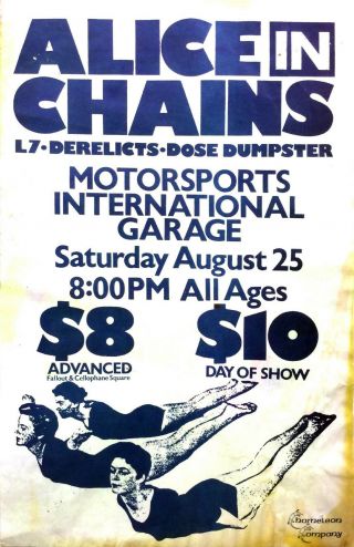 Alice In Chains L7 1990 Concert Poster Motorsports International Garage Seattle
