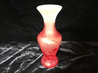 Signed Galle Red Cameo Sunset Landscape Art Glass Vase Signed 6.  5 " Perfect