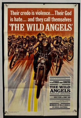 Wild Angels Movie Poster (fair) One Sheet ‘66 Folded Peter Fonda Motorcycle 4324