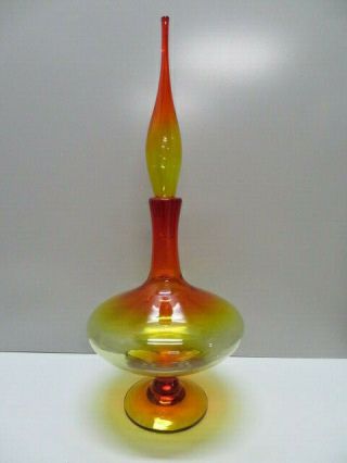 Husted Blenko 6212 27 " Footed Decanter With Flame Stopper Tangerine Amberina